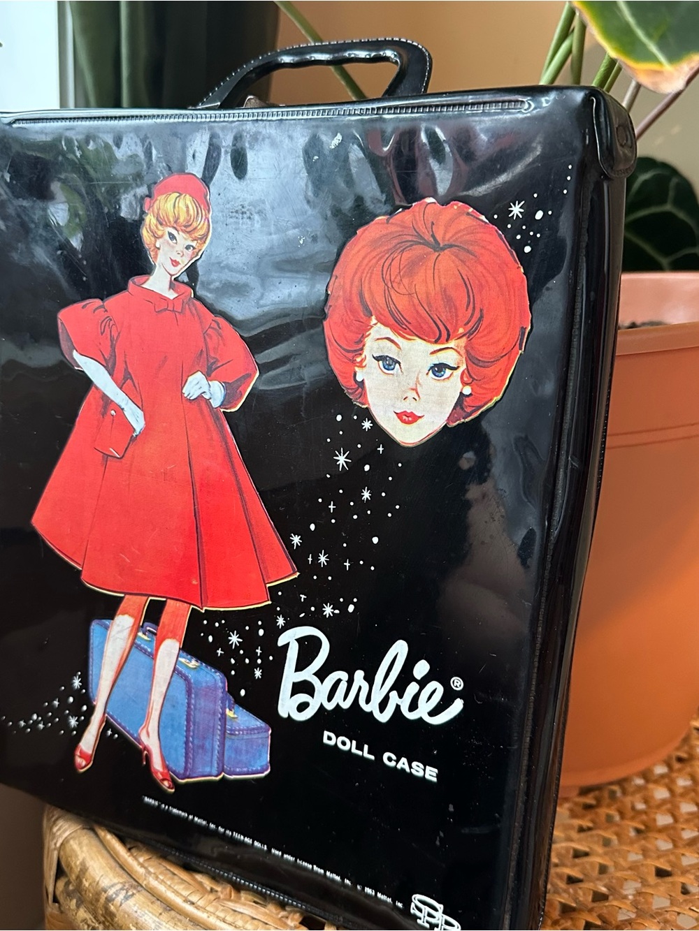 Vintage 1963 Barbie Doll Case Black Vinyl carry case